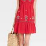 Knox Rose  red mini dress‎ with embroidery details v-neck size medium Photo 0