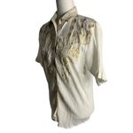 Jasmine Vintage 90s Button Up Crinkle Blouse M White Short Sleeve Embroidered Cut Outs Photo 5