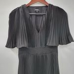 EXPRESS  Pleated‎ Dress Womens S Black Silky Satin Puffy Sleeve Smock Waist Flowy Photo 2