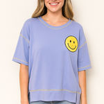 Fantastic Fawn  Sequined Happy Face Short Sleeve Oversized Sweatshirt Size‎ Small Photo 0