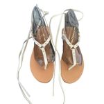 Pilcro  Anthropologie Harness Tie up White Leather Thong Sandals Size 8M Photo 7