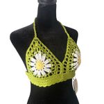 Cider  Crochet‎ Daisy Halter Crop Bralette Top Size L Green Festival Hippie NEW Photo 5