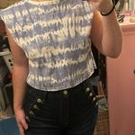 Blue & White Tie Dye Cropped Shoulder Pad Shirt Photo 0
