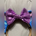 Stitch 3D Themed Mouse Ears Headband with Purple Sequin Bow Blue Photo 4