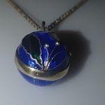 Russian Enamel Egg Vintage 925 Sterling Silver Pendant Necklace 12K Gold Filled Blue Photo 4