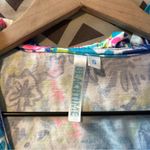 Beach Time Size S Vibrant Multicolor Abstract Floral Print Ruffle Split Neck Top Blue Photo 5