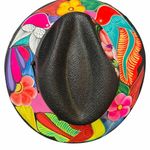 HAT MEXICAN Artisanal Hand Painted Fedora Floral Sombrero Panama Bohemian Black Photo 6