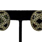 JUDITH JACK Onyx Marcasite Sterling Silver Omega Back Oval Inlay Earrings Black Photo 5