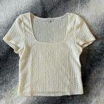 Madewell Popcorn White Square Neckline Ribbed Cropped Cap Sleeve Top Size Large Photo 0