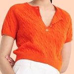 J.Crew Cashmere Cable-Knit Henley Short Sleeve Sweater Heather Pumpkin XL Photo 0