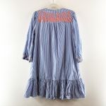 J. Crew Leda Popover Embroidered Striped 3/4 Sleeve Cotton Mini Dress Blue Small Photo 4
