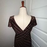 Calvin Klein  Ruffle Cap Sleeve Burn Out Herringbone Monochromatic Print Dress Size 10  Photo 3