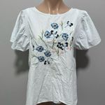Kaari Blue  Flower Embroidered Flutter Top Floral Blue Stripe Large Photo 1