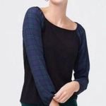 J.Crew Women’s Black Square-neck top with plaid sleeves New with Tag Sz S Photo 0
