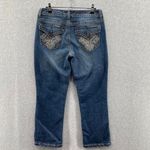 Nine West Mom Jeans 4/27 Blue Embellished Button Flap Pockets Contrast Stitch Photo 2