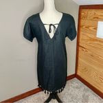 Madewell Black Linen Blend Embroidered Floral Tassel Shift Dress Extra Small Photo 3