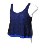 Lucca Couture  Blue & Black Lace Overlay Cropped Tank Back Zip Medium Photo 1