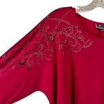 JM Collection Lrg Stylist Long-Sleeve Top Rhinestone Embellishments Fuchsia Photo 3