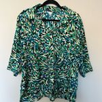 Bon Worth Green and Blue Blouse Women’s Size Large Petite Career Retro Office Photo 1