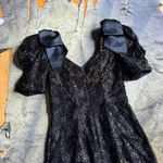 Vintage Black Velvet Floral Glitter Prom Dress Photo 5