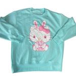Hello Kitty  Large NWT Pink Teal Bunny Easter Pullover Sweatshirt Cute‎ Kawaii Photo 0