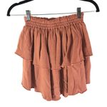 Aerie Weekend Ruffle Tiered Mini Skirt Orange French Terry 100% Cotton Pull On S Photo 1