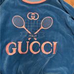 Gucci Authentic Women’s Blue Velour Sweater with Pink Trim Photo 1