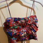 ZARA Red Floral Print Ruffled Corset Crop Top Photo 5