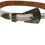 Vintage 1990s cowboy belt top grain white leather belt snap Photo 8
