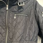 Michael Kors Petite Large Black Quilted Moto Jacket. Double Zip. Cinched Waist Photo 10