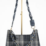 Tartan Plaid Shoulder Bag with Chain Detail Gray Photo 0