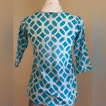 Lexi York Light Blue With White Chains Print Sheer Summer V Neck Top Sz S Photo 5