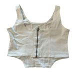 Women's Zip Up Back Asymmetrical Scoop Neck Sleeveless Denim Crop Tank Top White Size L Photo 2