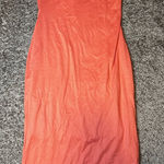 Elegant Strapless Coral Midi Dress Pink Photo 0