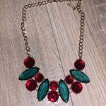 Charming Charlie red & green Gems Necklace Gold Chain Christmas Holiday Formal Photo 0