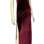 NBD  Women’s S Burgundy Wine Velvet In the Deep Slit Sides Low Back Maxi Dress Photo 4