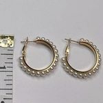 Gold tone faux pearl hoop earrings Photo 2