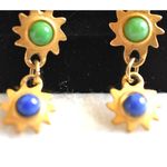 Source Unknown Flash Back 70's Style Gold Tone Sun Blue/Green Stone Dangle Post/Stud Earrings Photo 1
