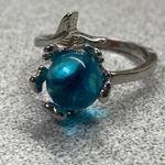 Silver Plated Mermaid Tail Oceanic Blue Glass Ball Adjustable Cocktail Ring Sz 7 Photo 2