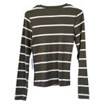 Three Dots  Ribbed Crew-Neck Long Sleeve Tee in Olive White Stripes NWT Size XS Photo 1