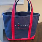L.L. Bean Boat & Tote Bag Blue Red Canvas 16x12” Removable Stitching‎ Or Patch K Photo 5