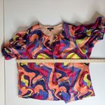 Nicole Miller  Womens Abstract Blouse Sz 3X‎ Colorful Retro V-Neck Puff Sleeve Photo 11