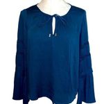 Lovestitch  Boho style flared sleeve blue top pullover with front tie size small Photo 0