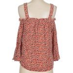 J.Crew Heart Print Off-Shoulder Blouse 100% Silk Red Blue White Ruffle Size 4 Photo 5