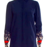 Tory Burch  silk navy printed top floral boho classic formal fall designer $300 Photo 0