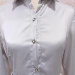 Elegant White Satin Mini Dress with Diamond Buttons & Side Zipper – Long Sleeve, Ruched Waist, Size Small Photo 2