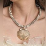 House of Harlow 1960 Statement Gold Shell Pendant Necklace on Cream Rope Cord Photo 2