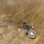 Pearl & CZ Silver Tone Necklace Photo 4