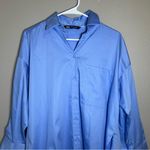 ZARA  blue oversized satin effect button down shirt women’s size XS Photo 6