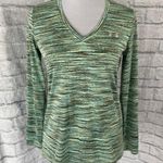 Under Armour Woman S v-neck Longsleeve green multi color stripe athletic top Photo 0